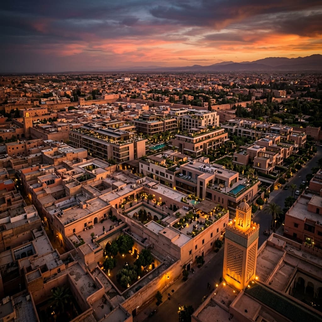 منظر جوي لمدينة مغربية عند الغسق